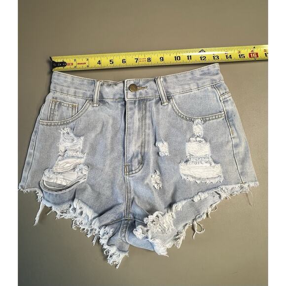 SHEIN Jean Shorts Distressed Ripped Raw Hem Women’s Size 6 Blue - Picture 5 of 6